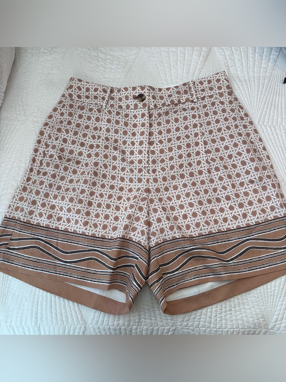 Ann Taylor Cream and Brown Geometric Print Bermudas